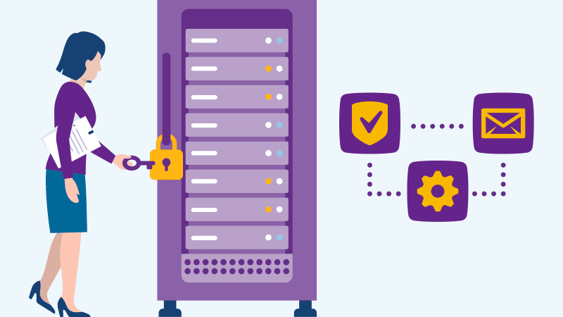 Illustratie van een persoon die een serverkast vergrendeld
